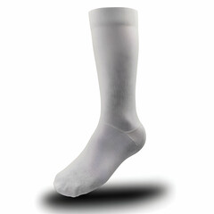 A White Sock Stands Upright on a White Background, Showcasing Its Ribbed Texture and Form.