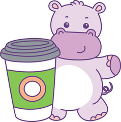Cute hippo vector icon. Funny baby hippo animal series stock illustration. life of fluffy hippo designs.