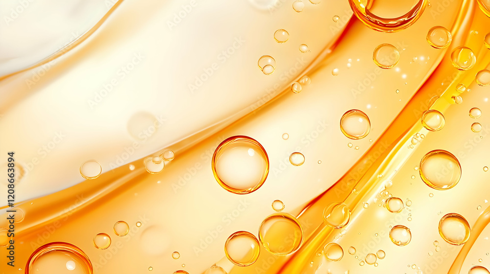 Aufkleber golden liquid flows with bubbles, creating a visually stunning abstract background design