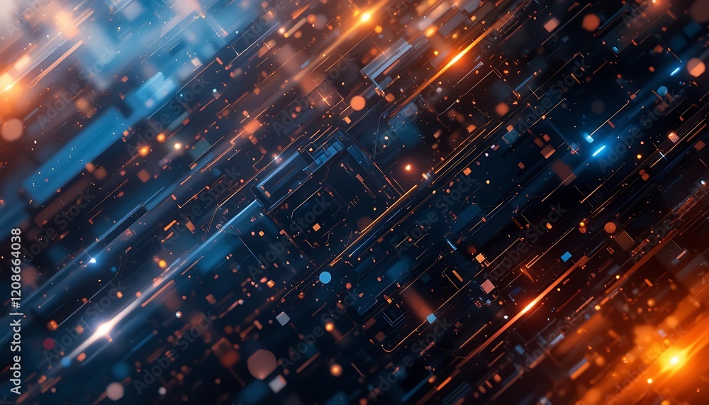 Poster abstract digital network glowing lines and blocks