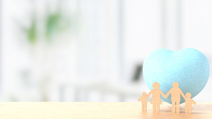 The Blue Heart and family wood plate image 3d Rendering