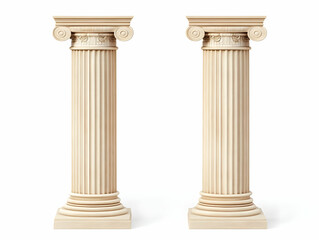 Two Detailed Ionic Columns Stand Proudly, Displaying Intricate Carvings and Elegant Proportions on a Clean White Background.