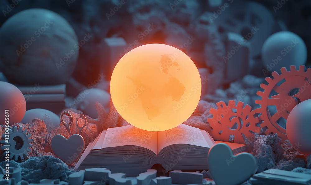 Poster global empowerment journey illuminating knowledge through books creative spaces and imaginative envi