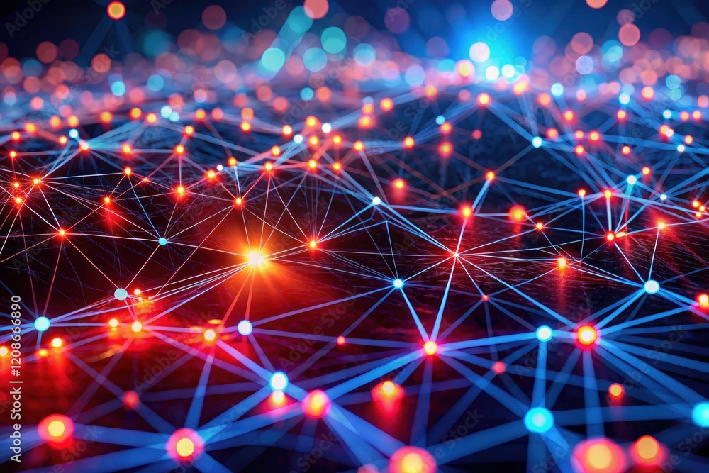 Poster generative ai creates a striking night scene: a red-dotted network backdrop ideal for social media p