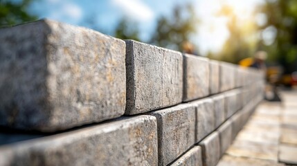 Expert Bricklayer Laying Bricks with Precision in a Clear and Sunny Outdoor Setting