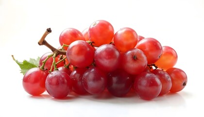 Fresh Red Grapes with Leaves on a White Background - Healthy Snack