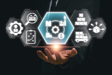 Digital interface showcasing supply chain management with logistics icons for modern business solutions.