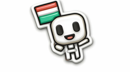 Fototapeta premium Cute Cartoon Character Holds a Flag with Cheerful Expression on a White Background