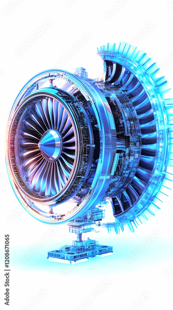 Poster 3d illustration of a turbofan engine with intricate details showcasing advanced technology.