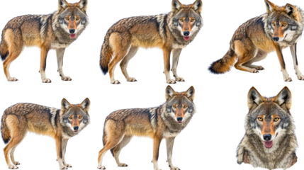 Collection of Wild Wolves on Transparent Background Generative AI