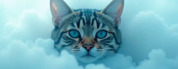 cat on blue background | Commercial | Cute | Background for a mistery project  | Fantasy Fog sky