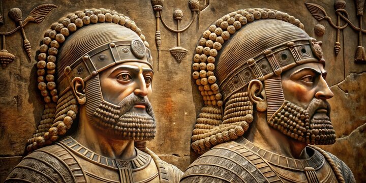 High-detail photorealistic depiction of an Assyrian warrior relief sculpture; a testament to Ancient Near Eastern art and Mesopotamian history.