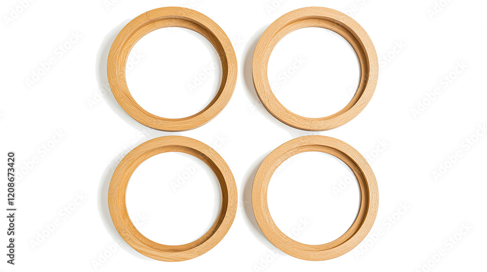 Poster set of wooden circle frames on transparent background generative ai