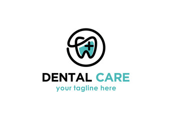 Dental Clinic Logo Template tooth abstract design Linear style vector. Dentist stomatology circular Logotype.dental concept icon.dental logo vector.	