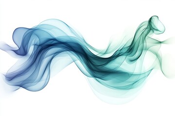 Abstract blue and green smoke waves on white background, minimalistic flat design, high resolution, vector illustration.