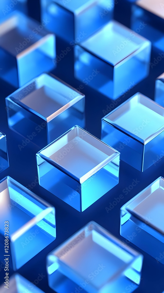 Poster 3d render of translucent blue cubes creates a visually striking image.