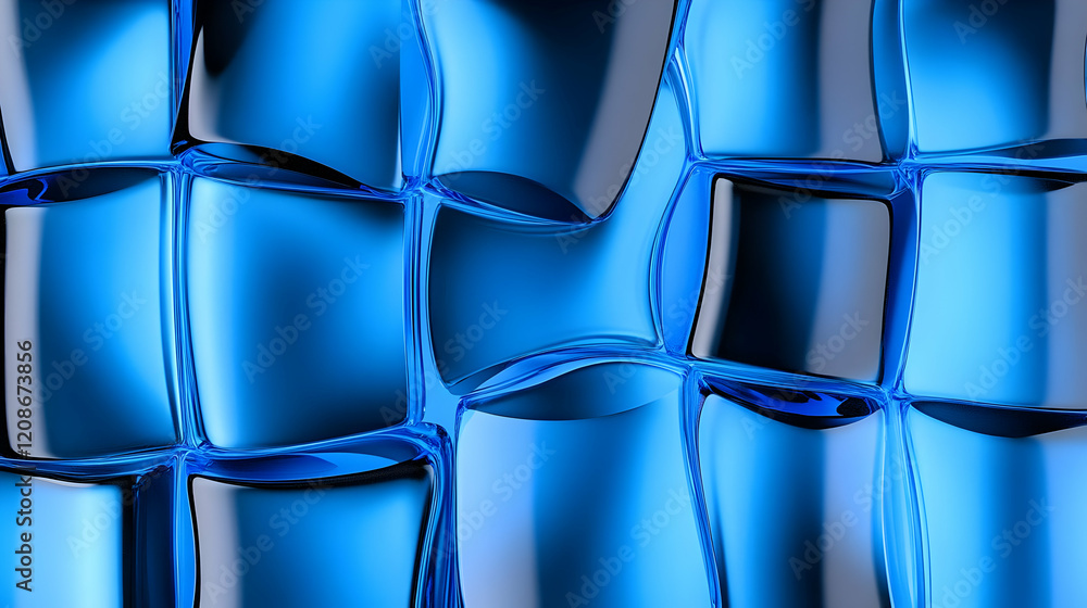 Poster 3d rendered abstract blue background with smooth and glossy curved shapes creates a modern and styli