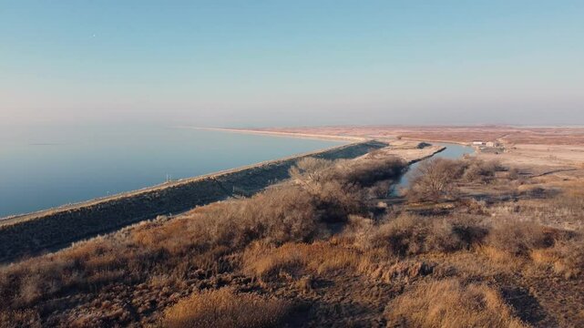 4k Aerial Winter Views of Willard Bay State Park Utah Frozen Water Ice