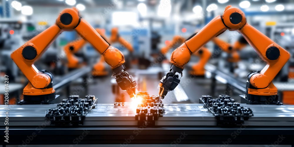 Aufkleber robotic arms working on assembly line in a modern factory efficiently and precisely with advanced te