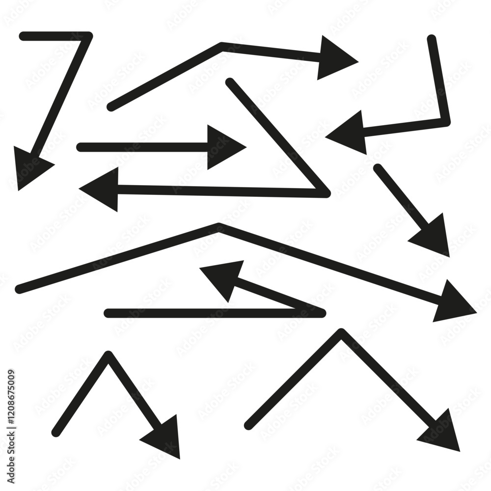 Poster arrow collection vector. black pointer shapes. directional movement icon. abstract navigation graphi