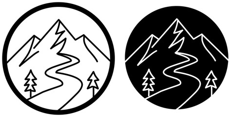 Minimalist Mountain Trail Line Art Icon