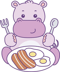 Cute hippo vector icon. Funny baby hippo animal series stock illustration. life of fluffy hippo designs.