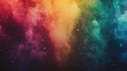 Rainbow Color Clouds and Smoke on Black Background, Space Fireworks in the Night Sky, Green, Yellow, Red Gradient, Copy Space for Text or Banner Design