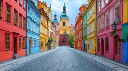 Fototapeta premium Vibrant Street View with Colorful Buildings and Historic Architecture