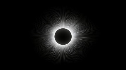 Obraz premium Abstract monochrome artwork featuring a dark circle surrounded by radiating lines, creating a celestial effect.