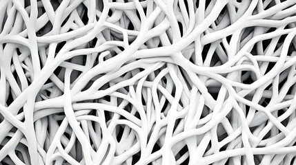 Abstract white tangled lines, complex network background, digital art, ideal for tech websites