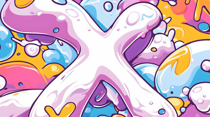 Abstract X design, vibrant colors, bubble background, playful style, graphic design element