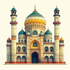Obraz premium Ornate mosque, colorful domes, tall minarets.