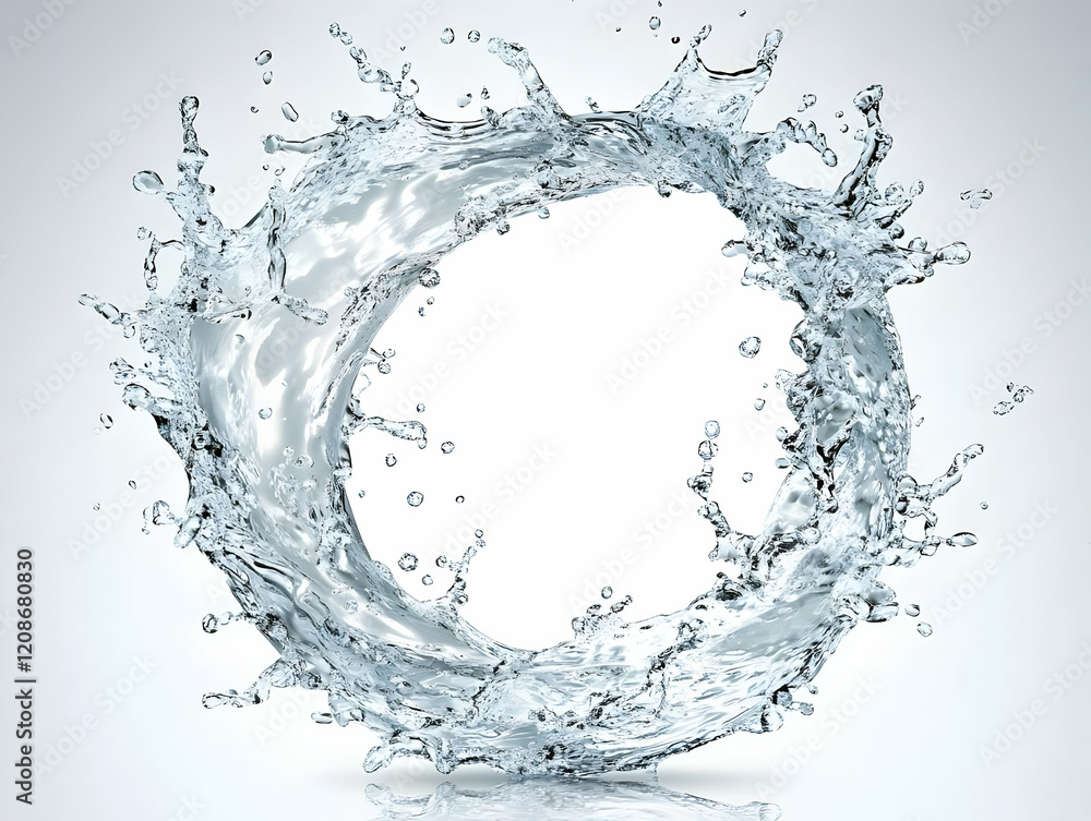 Poster clear water splash forms a dynamic circle with droplets