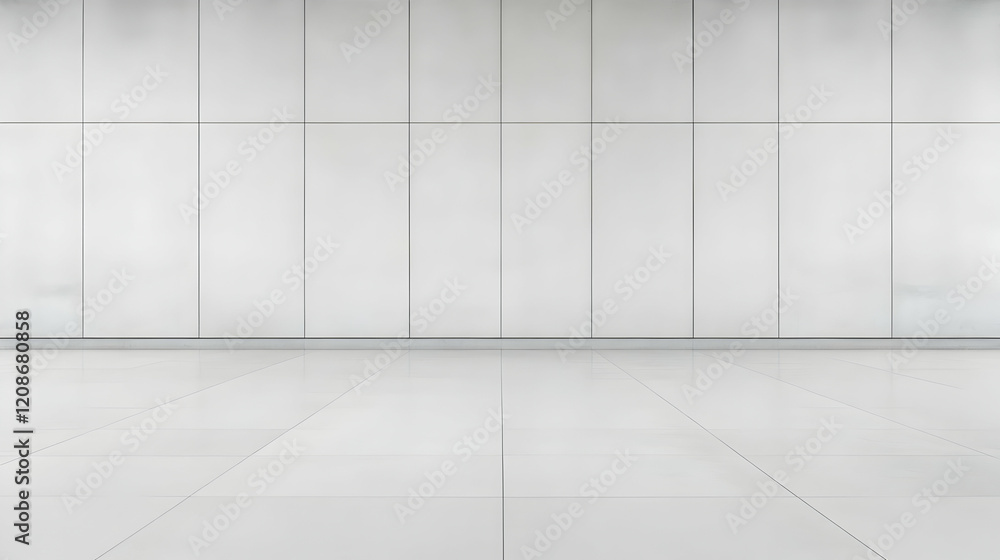Poster white tiled wall and floor create a clean minimalist space for background or display