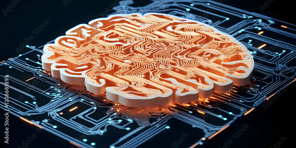 Poster 3d rendered brain circuitry represents artificial intelligence and neural networks beautifully