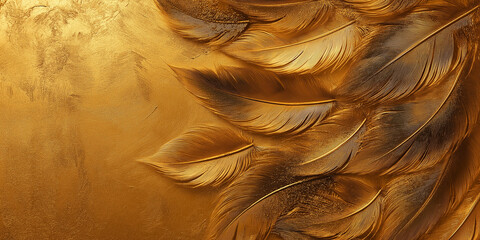 Feathers and gold: Golden feathers with a slight accent on shimmer and texture, forming an elegant pattern with luxurious and refined elements