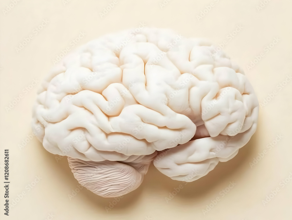 Poster realistic model brain rests on a neutral background for educational display