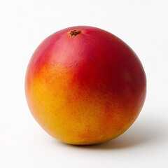 Single ripe mango with a shiny golden skin placed on a bright white background showing minimal shadows for a clean look