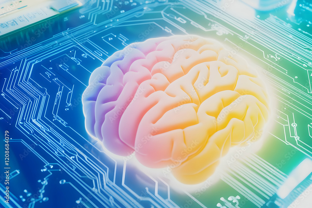 Aufkleber 3d brain rests on circuit board symbolizing artificial intelligence and technological advancement