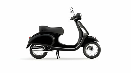 Black scooter side view, isolated on white background, perfect for transportation or lifestyle websites