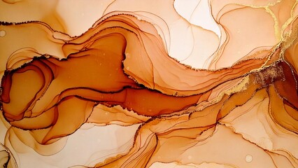 高級感のある水彩風背景イラスト アルコールインクアート チラシ・Web・動画背景素材16:9サイズ ブラウン 茶色 AI生成素材