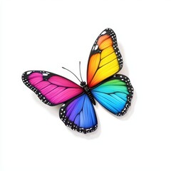 Fototapeta premium Colorful and Vibrant Butterfly with Bright Rainbow Wings Displaying Natural Beauty Against a Clean White Background for Artistic and Nature-Themed Projects