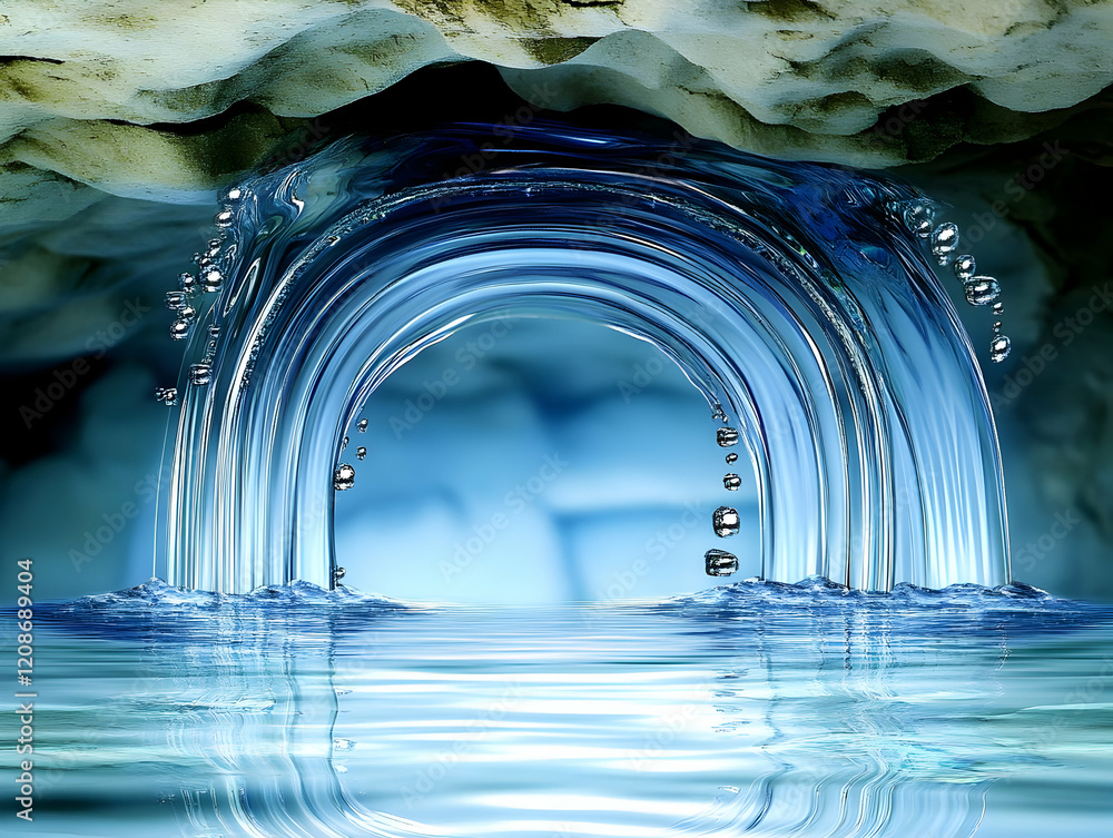 Poster waterfall flows gracefully into a tranquil pool, creating a serene oasis within a cave