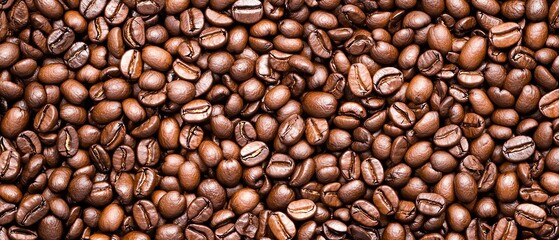 Fototapeta premium A close-up of scattered coffee beans, showcasing their rich brown color and texture, perfect for coffee enthusiasts and culinary uses.