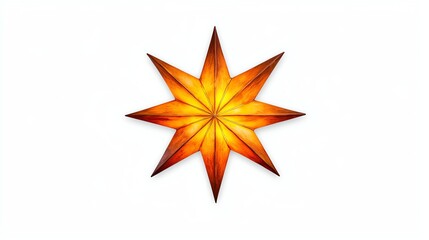 Fototapeta premium A vibrant, eight-pointed star illuminated in warm hues, symbolizing light and decoration, set against a clean, white background.
