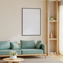 Frame mockup,Mockup frame in modern interior,Living room wall poster mockup- 3D rendering