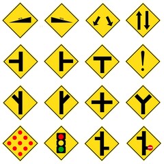 A partial collection of road signs used in Malaysia. Warning, prohibition, mandatory and information signs. Vector illustration
