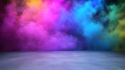 Colorful smoke backdrop, studio scene, illuminated floor, vibrant background, ideal for product display