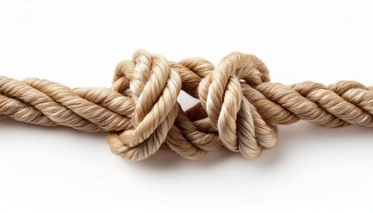 Beige rope tied in a knot on white background