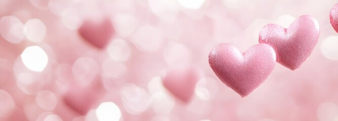 Obraz premium A muted blush pink background with a soft pattern of hearts and space for placing a product.